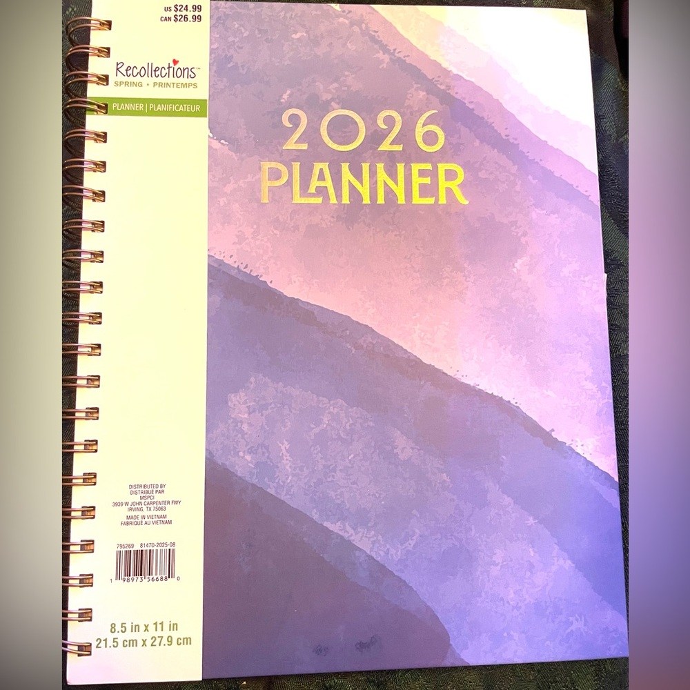 Hardcover Large 2026 Organizational Planner, Monthly and Weekly, Blue Watercolor
